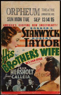 8t136 HIS BROTHER'S WIFE WC '36 great close images of pretty Barbara Stanwyck & Robert Taylor!