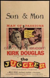 8t147 JUGGLER WC '53 Jewish concentration camp survivor Kirk Douglas is on the run from his past!