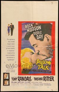 8t185 PILLOW TALK WC '59 bachelor Rock Hudson loves pretty career girl Doris Day, great kiss c/u!