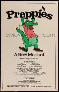 8t054 PREPPIES stage play WC '83 J. Bahl cartoon art of wacky alligator holding up the title!
