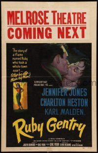 8t194 RUBY GENTRY WC '53 art of super sleazy bad girl Jennifer Jones kissing Charlton Heston!