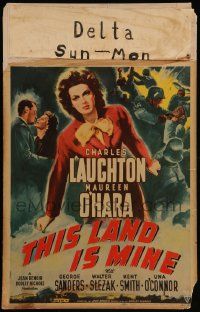 8t221 THIS LAND IS MINE WC '43 Maureen O'Hara fights Nazis in WWII, directed by Jean Renoir!