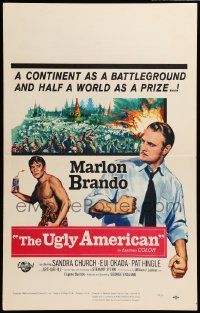 8t229 UGLY AMERICAN WC '63 artwork of Marlon Brando & Eiji Okada with explosives!
