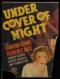 8t230 UNDER COVER OF NIGHT WC '37 cool art of Edmund Lowe & Florence Rice, murder mystery!