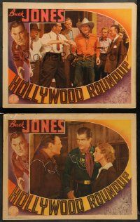 8w886 HOLLYWOOD ROUND-UP 2 LCs '37 Buck Jones is a real life cowboy who is cast in a cowboy movie!