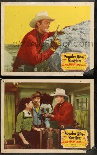 8w929 POWDER RIVER RUSTLERS 2 LCs '49 cowboy Rocky Lane stops a fake railroad agent!