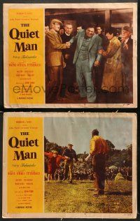 8w932 QUIET MAN 2 LCs '51 John Wayne & bride Maureen O'Hara, McLaglen, John Ford classic!