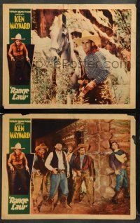 8w934 RANGE LAW 2 LCs '52 great cowboy western images of Ken Maynard and Tom London!