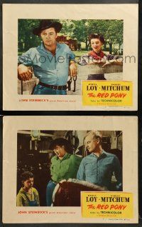 8w935 RED PONY 2 LCs '49 Robert Mitchum is Myrna Loy's ranch hand, written by John Steinbeck!