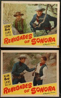 8w936 RENEGADES OF SONORA 2 LCs '48 great images of western cowboy Allan 'Rocky' Lane, Eddy Waller!