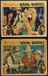 8w944 ROCKY RHODES 2 LCs '34 great western images of cowboy Buck Jones fighting bad guys!