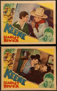 8w954 SCARLET RIVER 2 LCs '33 great images of cowboy Tom Keene & pretty Dorothy Wilson!
