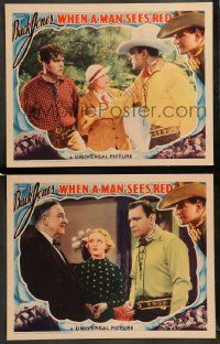 8w989 WHEN A MAN SEES RED 2 LCs '34 great images of western cowboy Buck Jones and Peggy Campbell!