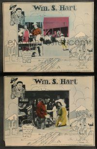 8w996 WILLIAM S. HART 2 LCs '20s stock lobby cards with cool border art & fun images of the cowboy!