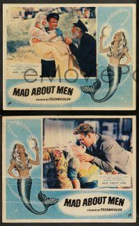 8w681 MAD ABOUT MEN 4 English LCs '54 great border artwork of sexy mermaid Glynis Johns!