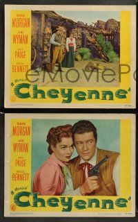 8w737 CHEYENNE 3 LCs '47 cool images of cowboy Dennis Morgan, w/ Jane Wyman!
