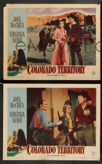 8w739 COLORADO TERRITORY 3 LCs '49 Virginia Mayo, McCrea is a man with a price on his head!