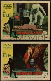 8w659 FRANKENSTEIN 1970 4 LCs '58 Boris Karloff with his monster, sexiest Charlotte Austin!