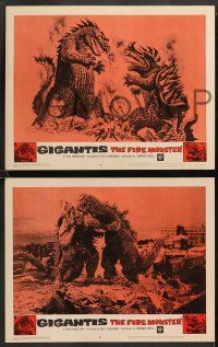 8w433 GIGANTIS THE FIRE MONSTER 7 LCs '59 cool rubbery monsters Godzilla & Angurus battling!