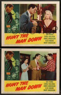 8w439 HUNT THE MAN DOWN 7 LCs '51 film noir, Gig Young, James Anderson, bad girl Cleo Moore!