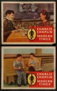 8w455 MODERN TIMES 7 LCs R60s great images of Charlie Chaplin w/cast, one with classic gears!