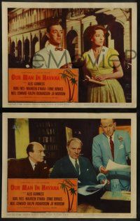 8w525 OUR MAN IN HAVANA 6 LCs '60 Alec Guinness & Maureen O'Hara in Cuba, directed by Carol Reed!