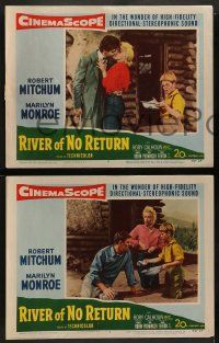 8w795 RIVER OF NO RETURN 3 LCs '54 sexy Marilyn Monroe, Robert Mitchum & Tommy Rettig!