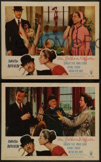 8w329 SILKEN AFFAIR 8 LCs '56 David Niven is a model husband, sexy Genevieve Page is a French model