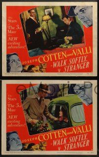 8w713 WALK SOFTLY STRANGER 5 LCs '50 Joseph Cotten & pretty Alida Valli, cool film noir images!