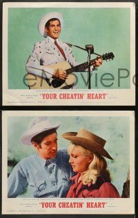 8w399 YOUR CHEATIN' HEART 8 LCs '64 great image of George Hamilton as Hank Williams with guitar!