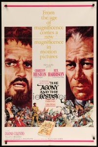 8y030 AGONY & THE ECSTASY roadshow 1sh '65 great art of Charlton Heston & Rex Harrison, Carol Reed!