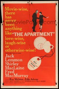 8y048 APARTMENT 1sh '60 Billy Wilder, Jack Lemmon, Shirley MacLaine, cool key-in-lock art!