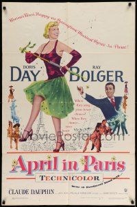 8y051 APRIL IN PARIS 1sh '53 pretty Doris Day and wacky Ray Bolger in France!