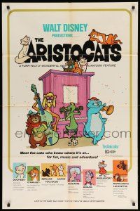8y053 ARISTOCATS 1sh '71 Walt Disney feline jazz musical cartoon, great colorful art!