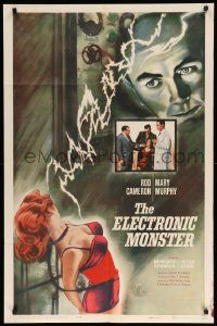 8y248 ELECTRONIC MONSTER 1sh '60 Rod Cameron, artwork of sexy girl shocked by electricity!