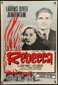 8y665 REBECCA English 1sh R50s Laurence Olivier & Joan Fontaine, directed by Alfred Hitchcock!