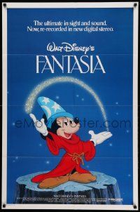 8y269 FANTASIA 1sh R82 Walt Disney, wonderful image of Mickey from Sorcerer's Apprentice!