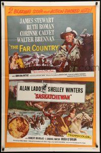 8y270 FAR COUNTRY/SASKATCHEWAN 1sh '62 James Stewart, Alan Ladd, cool western artwork!