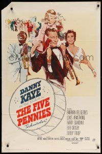 8y284 FIVE PENNIES 1sh '59 great artwork of Danny Kaye, Louis Armstrong & Barbara Bel Geddes!