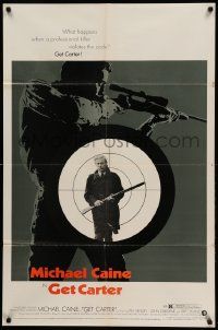 8y323 GET CARTER 1sh '71 cool image of Michael Caine holding shotgun!