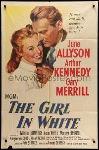 8y328 GIRL IN WHITE 1sh '52 art of pretty female doctor June Allyson & Arthur Kennedy!