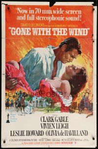8y339 GONE WITH THE WIND 1sh R67 romantic art of Clark Gable & Vivien Leigh by Howard Terpning!