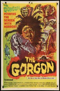 8y344 GORGON 1sh '64 she had a face only a mummy could love, petrifies the screen w/ horror!