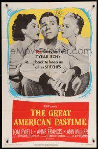 8y345 GREAT AMERICAN PASTIME 1sh '56 baseball, Tom Ewell between Anne Francis & sexy Ann Miller!