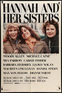 8y364 HANNAH & HER SISTERS 1sh '86 Woody Allen, Mia Farrow, Carrie Fisher, Barbara Hershey