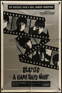 8y368 HARD DAY'S NIGHT 1sh R82 great image of The Beatles on film strip, rock & roll classic!