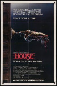8y393 HOUSE advance 1sh '86 Bill Morrison art of severed hand ringing doorbell, don't come alone!
