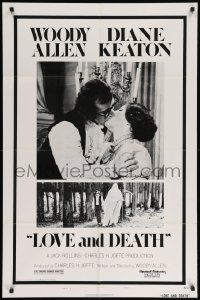 8y485 LOVE & DEATH style B 1sh '75 Woody Allen & Diane Keaton romantic kiss close up!