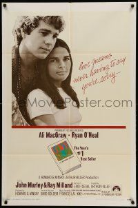 8y488 LOVE STORY 1sh '70 great romantic close up of Ali MacGraw & Ryan O'Neal!