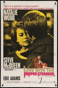 8y489 LOVE WITH THE PROPER STRANGER 1sh '64 romantic close up of Natalie Wood & Steve McQueen!